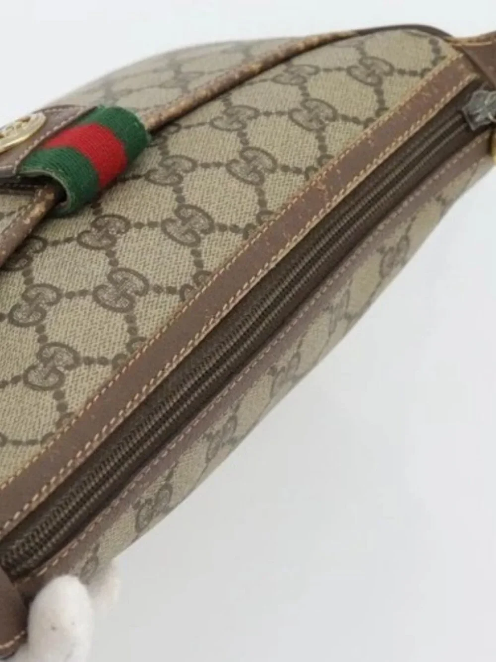 GUCCI GG Supreme Web Sherry Line Bag PVC Beige Gold 89 02 032 Auth 181166